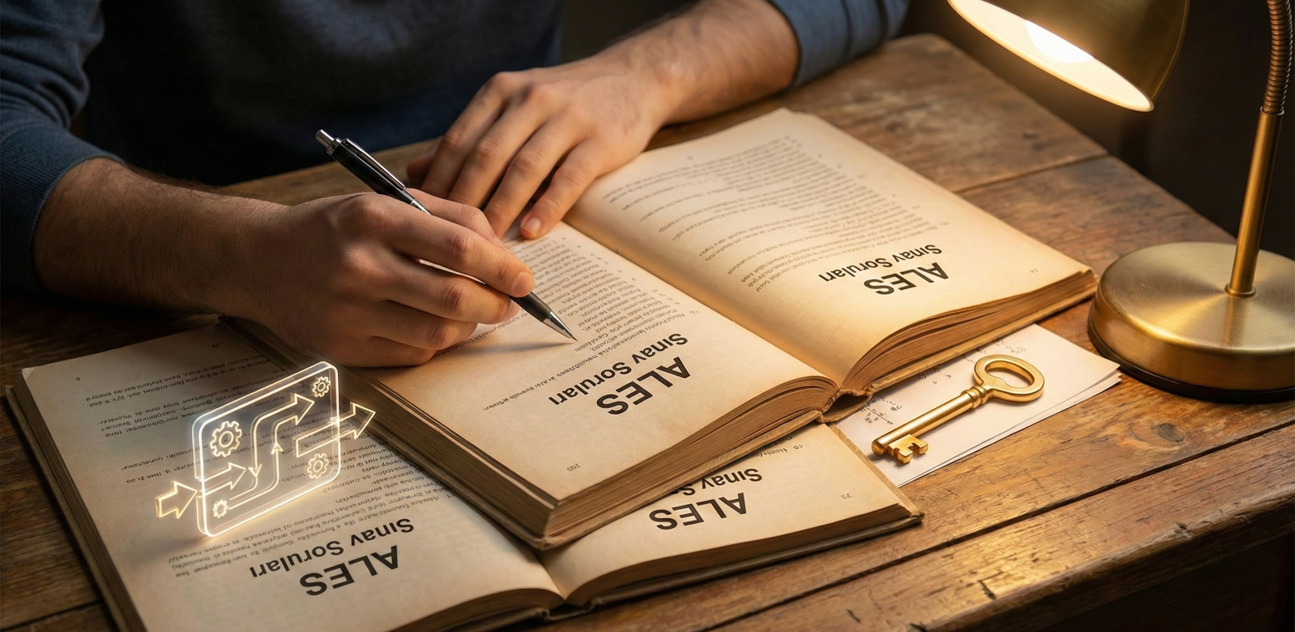 ALES sinav soruları yığınını inceleyen bir öğrenci, başarı stratejisi için ipuçları arıyor.